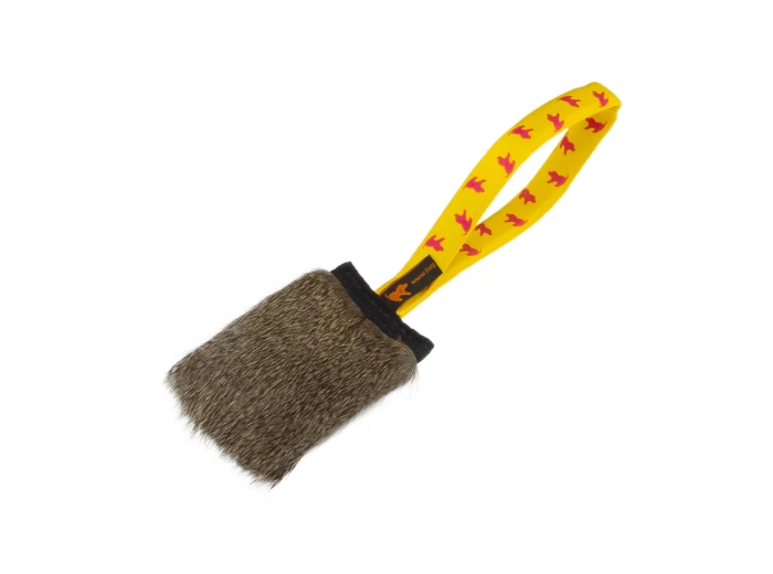 Rabbit Fur Squeaker Tug | Responsibly Sourced | Tug-E-Nuff Green Pattern Handle