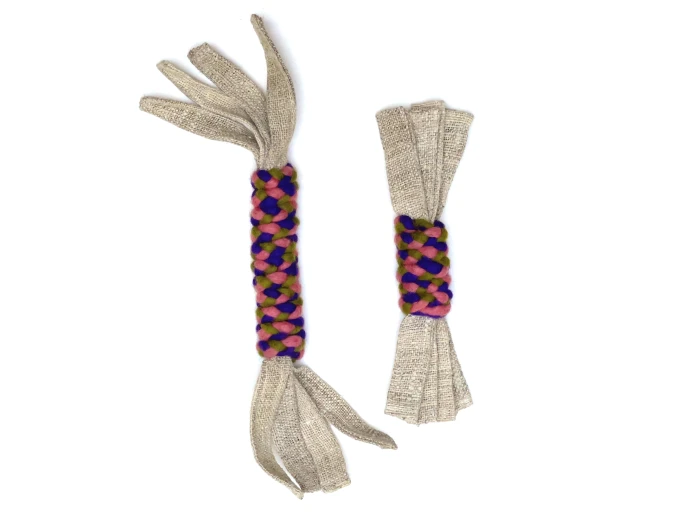Dharma Dog Toy, Wool & Hemp Twist Pull, Purple/Green Size10