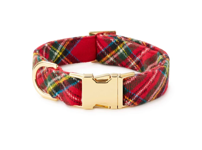 Tartan Plaid Flannel Holiday Dog Collar S Gold