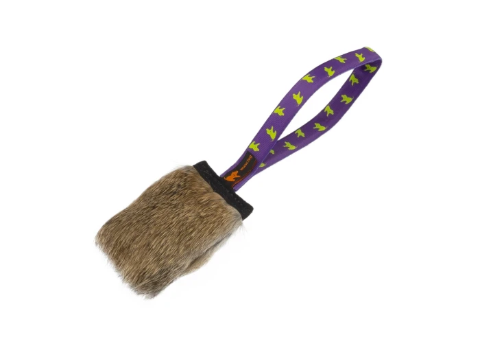 Rabbit Fur Squeaker Tug | Responsibly Sourced | Tug-E-Nuff Blue Pattern Handle