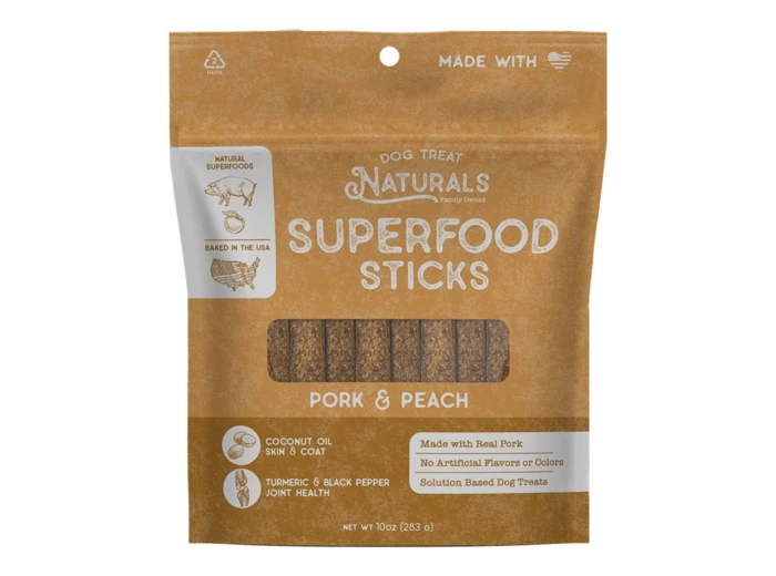 Dog Treat Naturals Dog Superfood Sticks Pork & Peach 10Oz