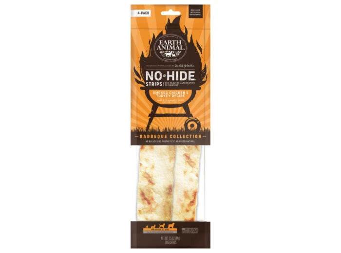 Earth Animal Dog No-Hide BBQ Strips Chicken/Turkey 4pack