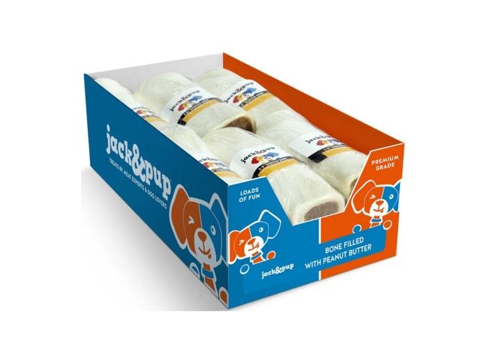 Jack & Pup Dog 5-6" Filled Bone Peanut Butter 12 Count Display Box