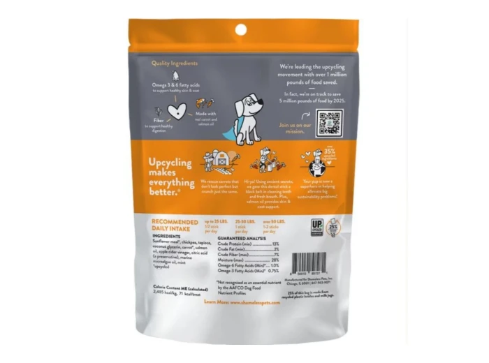 Shameless Dog Dental Sticks Carrot/Salmon 7.2oz.