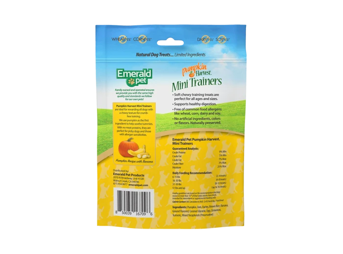 Emerald Pet Pumpkin Harverst Trainers Banana Chewy Dog Treats 6oz.