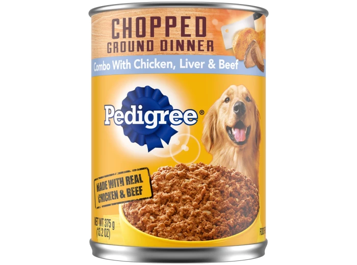 Pedigree Chopped Ground Dinner Chicken, Beef and Liver Canned Dog Food 12Ea/13.2 Oz