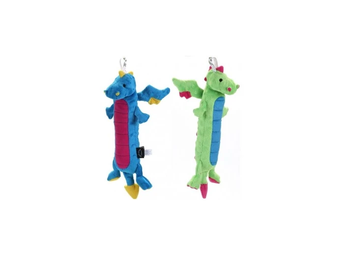 GoDog Skinny Dragon Chew Guard Squeaky Plush Dog Toy Large Green