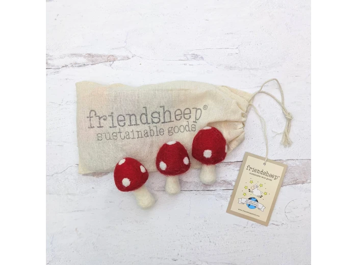 Red Amanita Mushrooms Eco Toys/Fresheners - Set of 3 With Bag